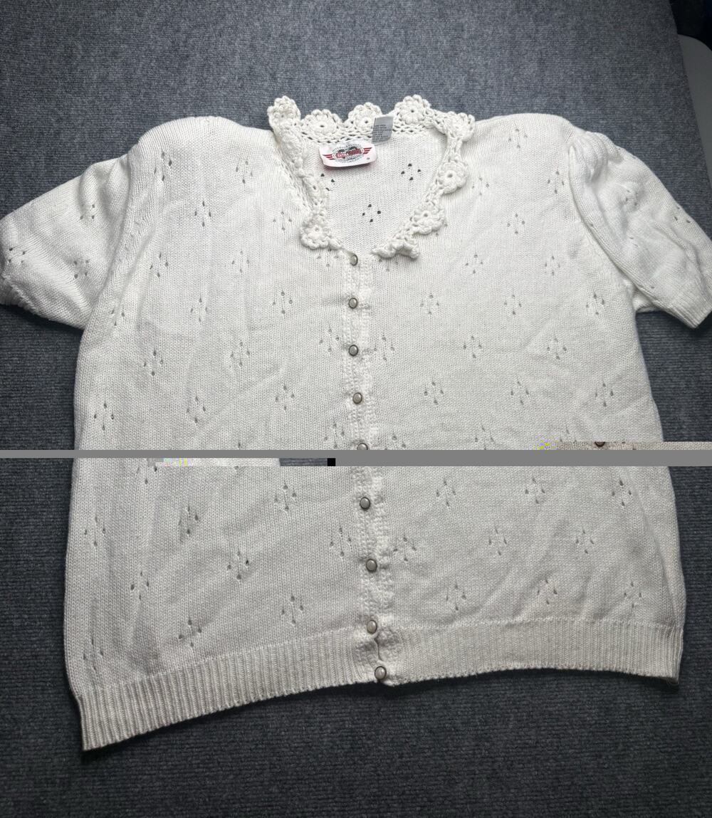 Vintage Pointelle Plus Size Cardigan Size 24W/3X White Pearl Button Coquette